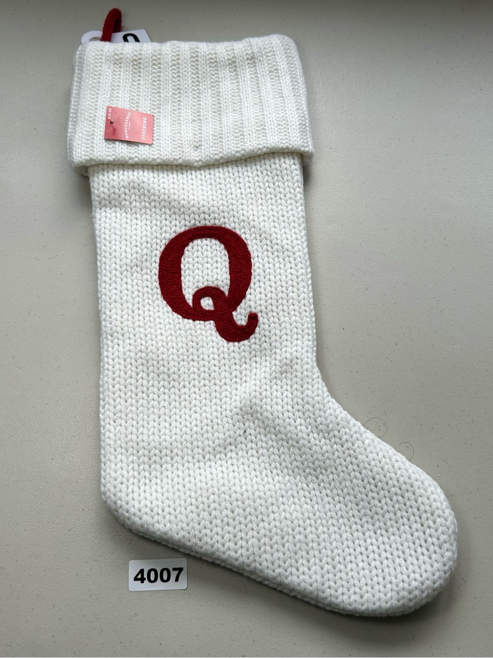 Target Wondershop White Knit Monogram Christmas Stocking 17” Initial Letter "Q"
